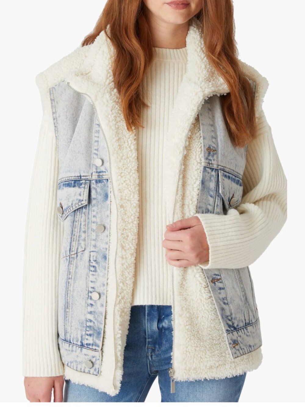 BLANKNYC Denim & High Pile Fleece Oversized Trucker Vest NWT XS